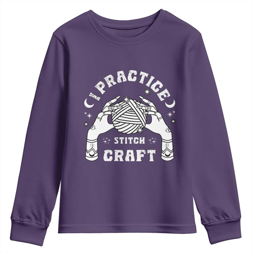 Witch Crochet Youth Sweatshirt I Practice Stitch Craft TS09 Purple Print Your Wear