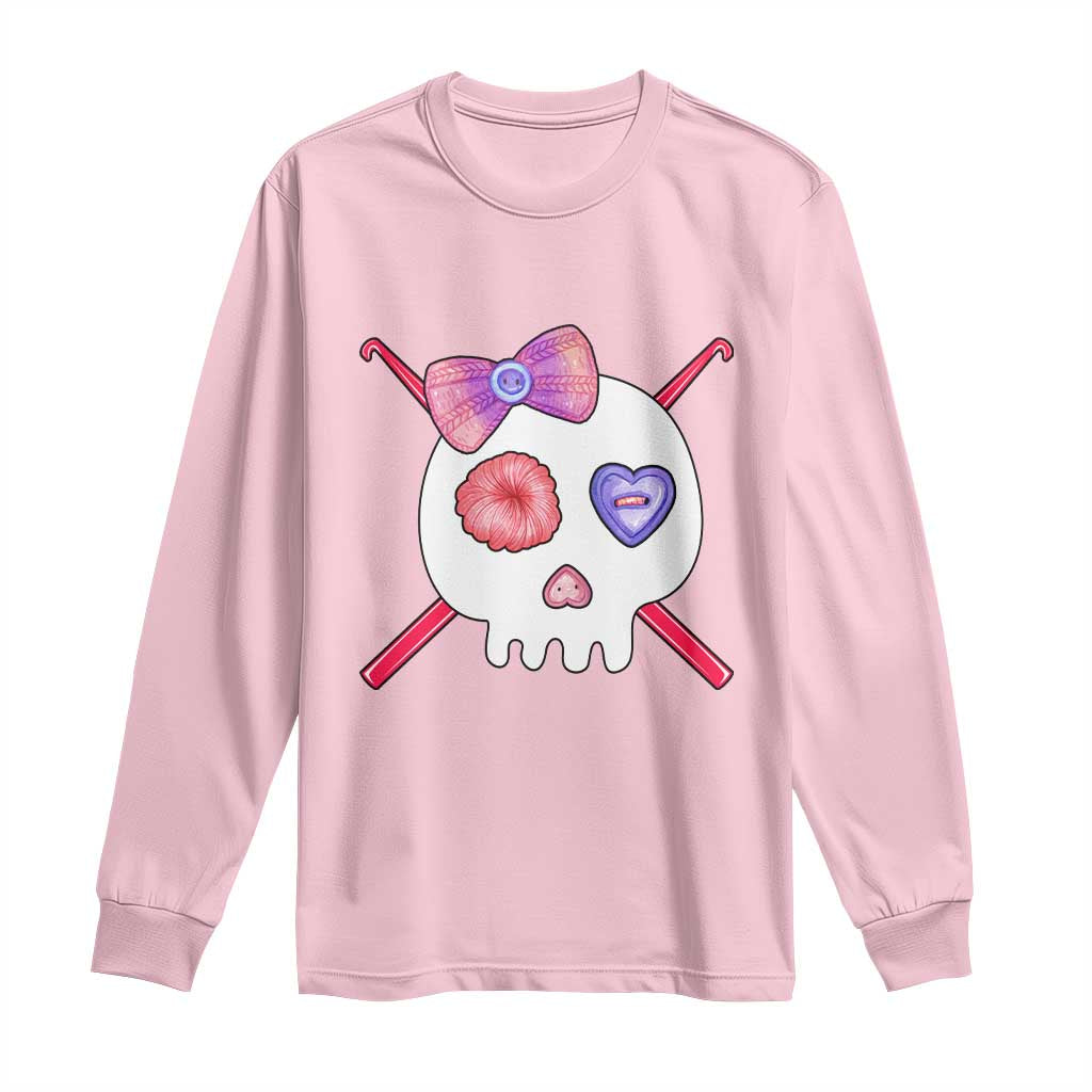 Cute Skull Crochet Knitting Long Sleeve Shirt TS09 Light Pink Print Your Wear