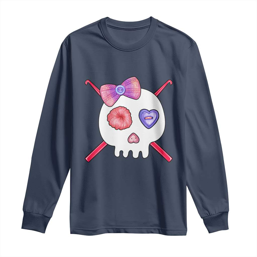 Cute Skull Crochet Knitting Long Sleeve Shirt TS09 Navy Print Your Wear