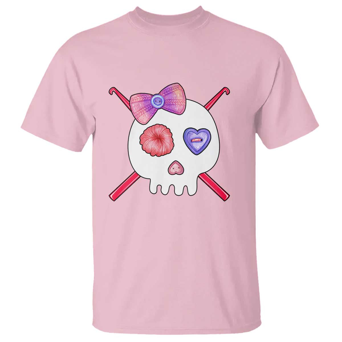 Cute Skull Crochet Knitting T Shirt TS09 Light Pink Print Your Wear