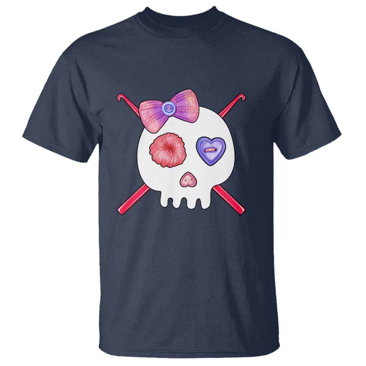 Cute Skull Crochet Knitting T Shirt TS09 Navy Print Your Wear