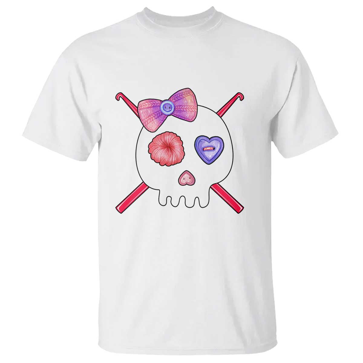 Cute Skull Crochet Knitting T Shirt TS09 White Print Your Wear