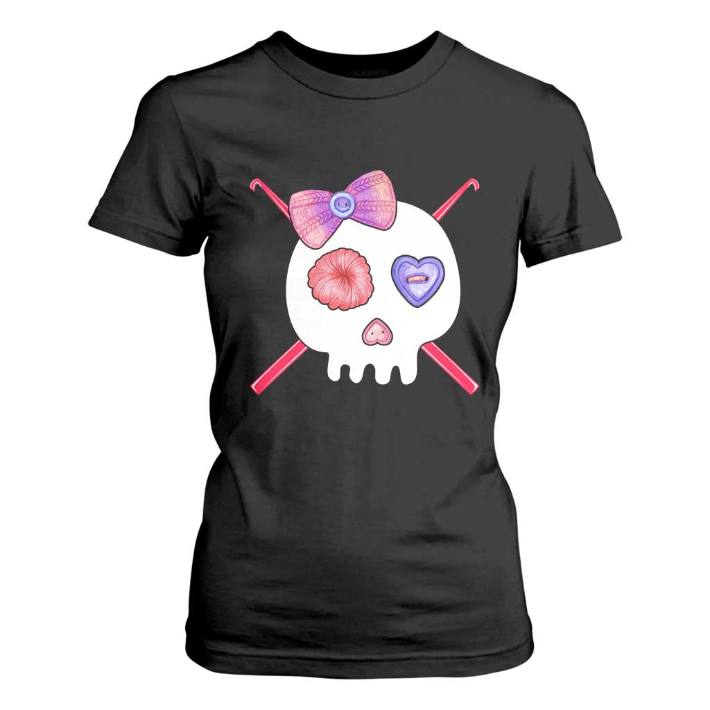 Cute Skull Crochet Knitting T Shirt For Women TS09 Black Print Your Wear