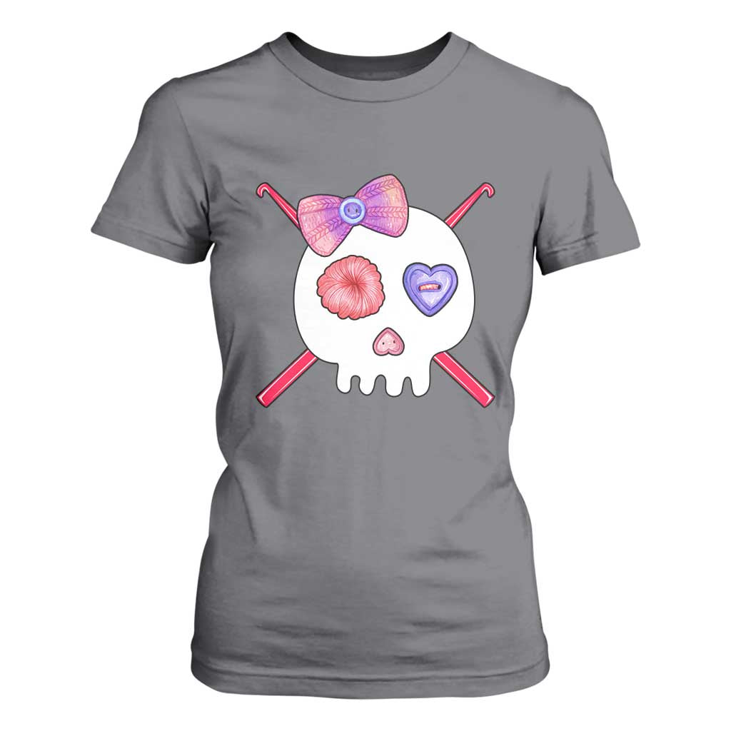 Cute Skull Crochet Knitting T Shirt For Women TS09 Charcoal Print Your Wear
