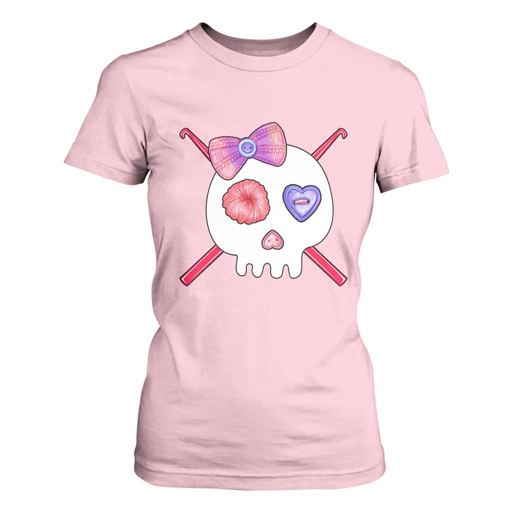 Cute Skull Crochet Knitting T Shirt For Women TS09 Light Pink Print Your Wear