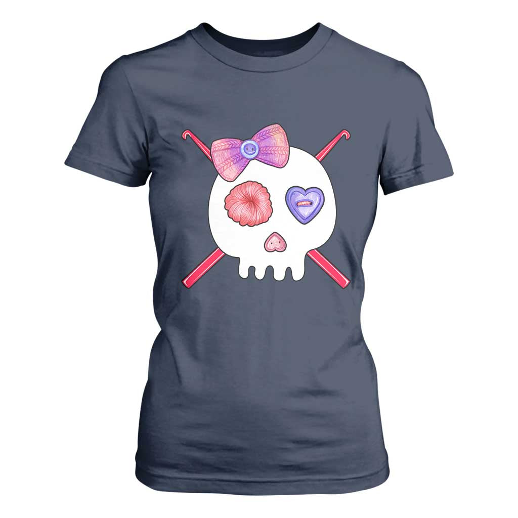 Cute Skull Crochet Knitting T Shirt For Women TS09 Navy Print Your Wear