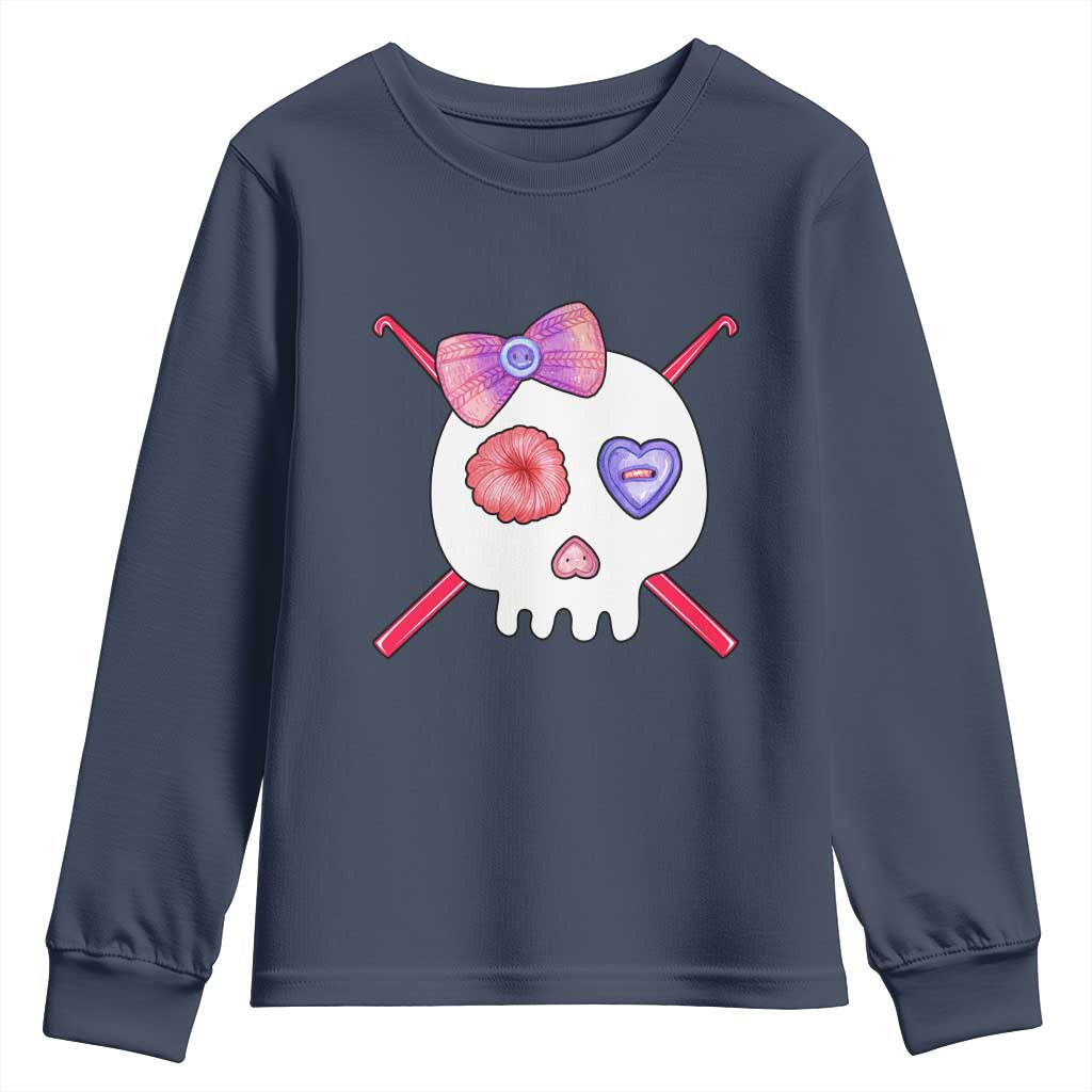 Cute Skull Crochet Knitting Youth Sweatshirt TS09 Navy Print Your Wear