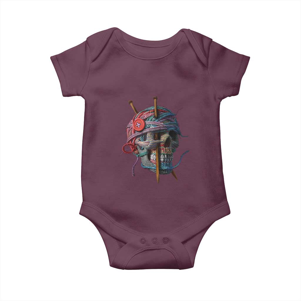 Funny Crochet Baby Onesie Yard Skull Halloween Knitting TS09 Maroon Print Your Wear