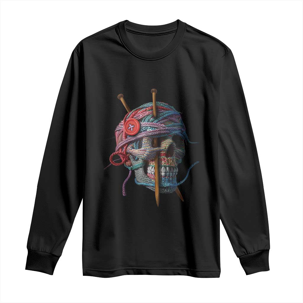Funny Crochet Long Sleeve Shirt Yard Skull Halloween Knitting TS09 Black Print Your Wear