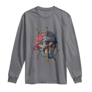 Funny Crochet Long Sleeve Shirt Yard Skull Halloween Knitting TS09 Charcoal Print Your Wear