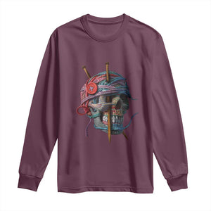 Funny Crochet Long Sleeve Shirt Yard Skull Halloween Knitting TS09 Maroon Print Your Wear