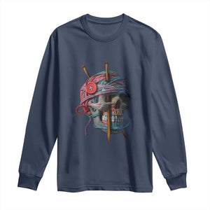 Funny Crochet Long Sleeve Shirt Yard Skull Halloween Knitting TS09 Navy Print Your Wear