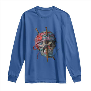 Funny Crochet Long Sleeve Shirt Yard Skull Halloween Knitting TS09 Royal Blue Print Your Wear