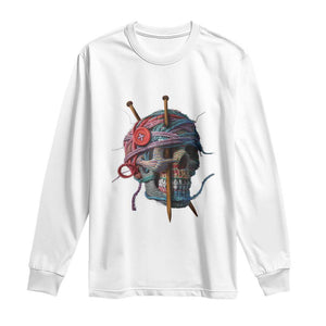Funny Crochet Long Sleeve Shirt Yard Skull Halloween Knitting TS09 White Print Your Wear