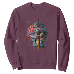 Funny Crochet Sweatshirt Yard Skull Halloween Knitting TS09 Maroon Print Your Wear
