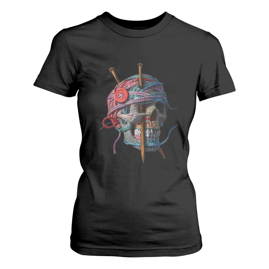 Funny Crochet T Shirt For Women Yard Skull Halloween Knitting TS09 Black Print Your Wear