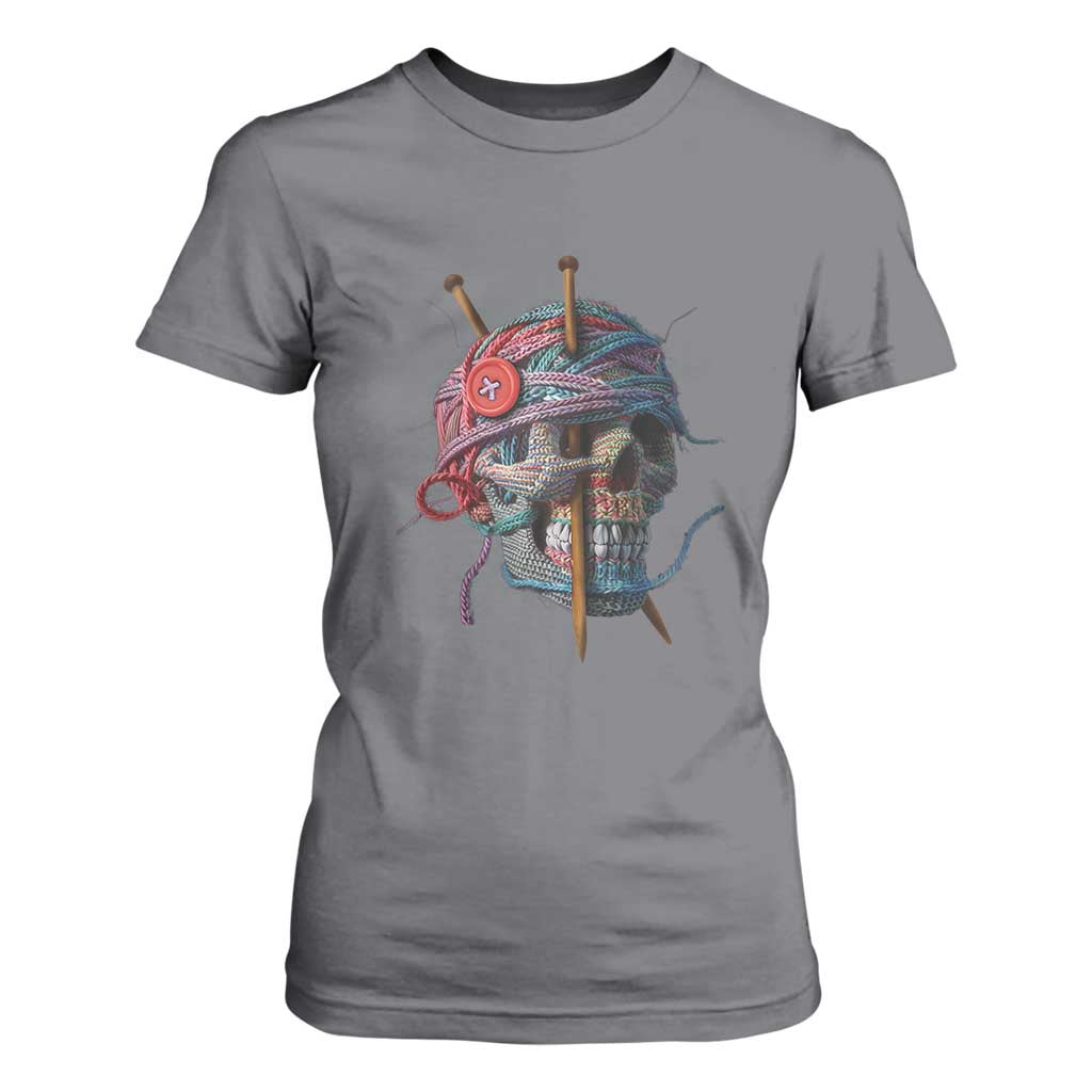 Funny Crochet T Shirt For Women Yard Skull Halloween Knitting TS09 Charcoal Print Your Wear