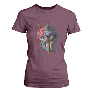 Funny Crochet T Shirt For Women Yard Skull Halloween Knitting TS09 Maroon Print Your Wear