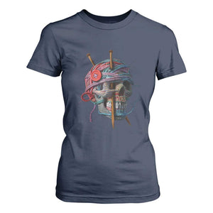 Funny Crochet T Shirt For Women Yard Skull Halloween Knitting TS09 Navy Print Your Wear