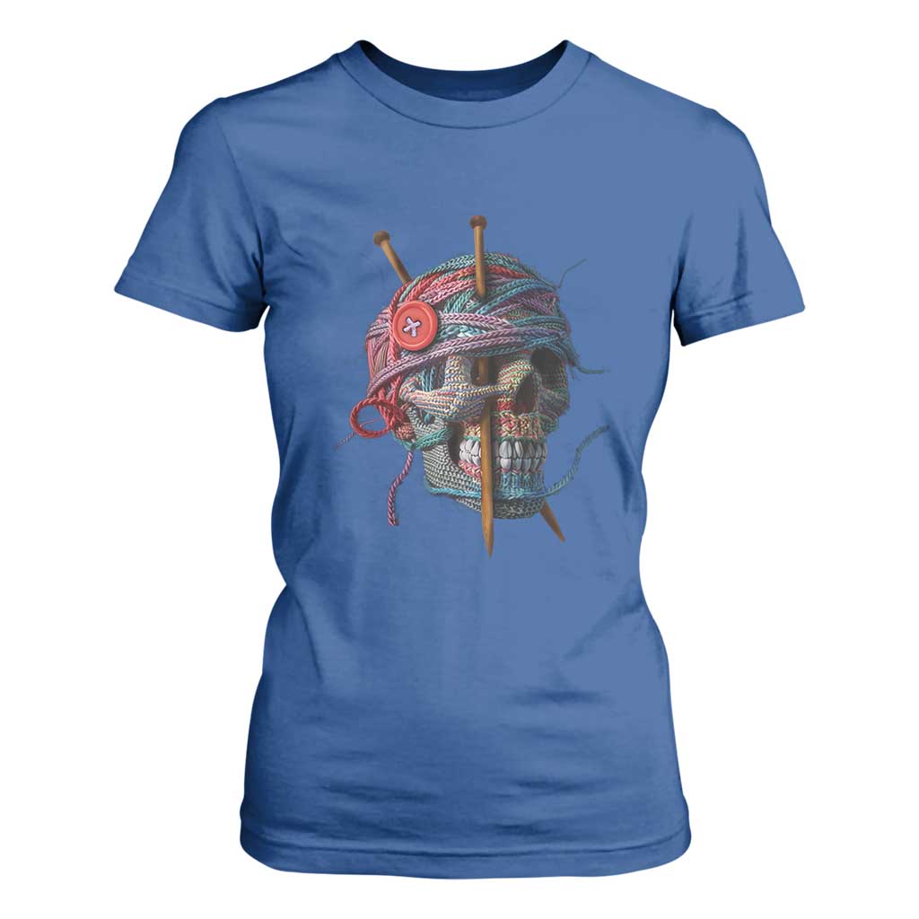 Funny Crochet T Shirt For Women Yard Skull Halloween Knitting TS09 Royal Blue Print Your Wear