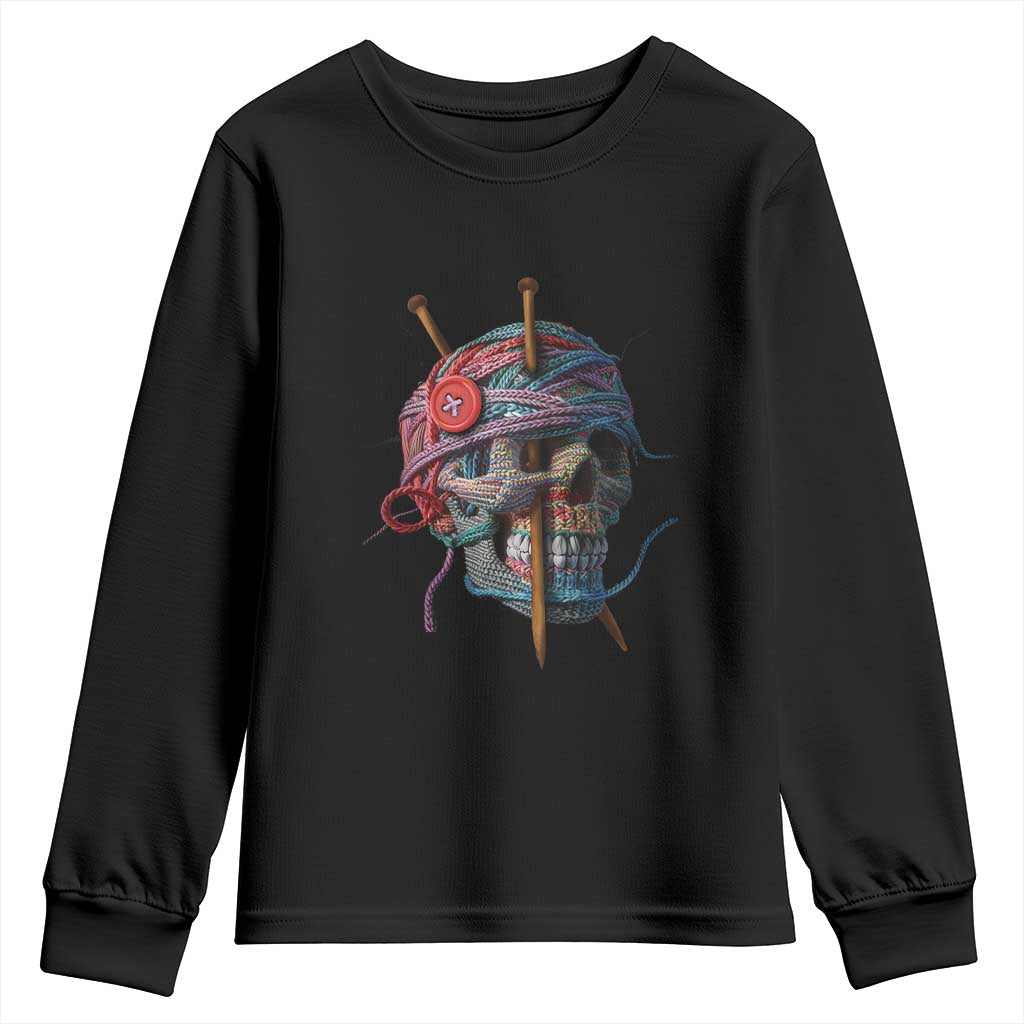 Funny Crochet Youth Sweatshirt Yard Skull Halloween Knitting TS09 Black Print Your Wear