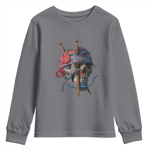Funny Crochet Youth Sweatshirt Yard Skull Halloween Knitting TS09 Charcoal Print Your Wear