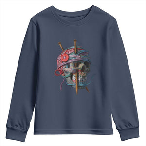 Funny Crochet Youth Sweatshirt Yard Skull Halloween Knitting TS09 Navy Print Your Wear