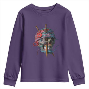 Funny Crochet Youth Sweatshirt Yard Skull Halloween Knitting TS09 Purple Print Your Wear
