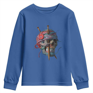 Funny Crochet Youth Sweatshirt Yard Skull Halloween Knitting TS09 Royal Blue Print Your Wear