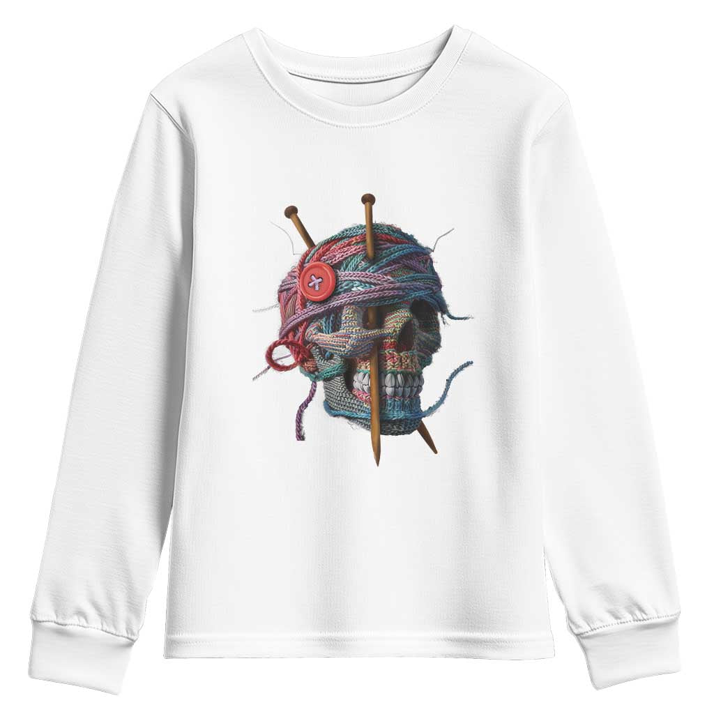 Funny Crochet Youth Sweatshirt Yard Skull Halloween Knitting TS09 White Print Your Wear
