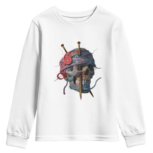 Funny Crochet Youth Sweatshirt Yard Skull Halloween Knitting TS09 White Print Your Wear