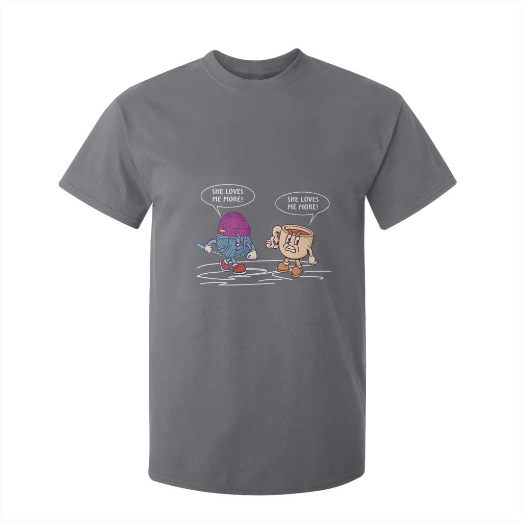 Funny Crochet Coffee Lover T Shirt For Kid She Loves Me More TS09 Charcoal Print Your Wear