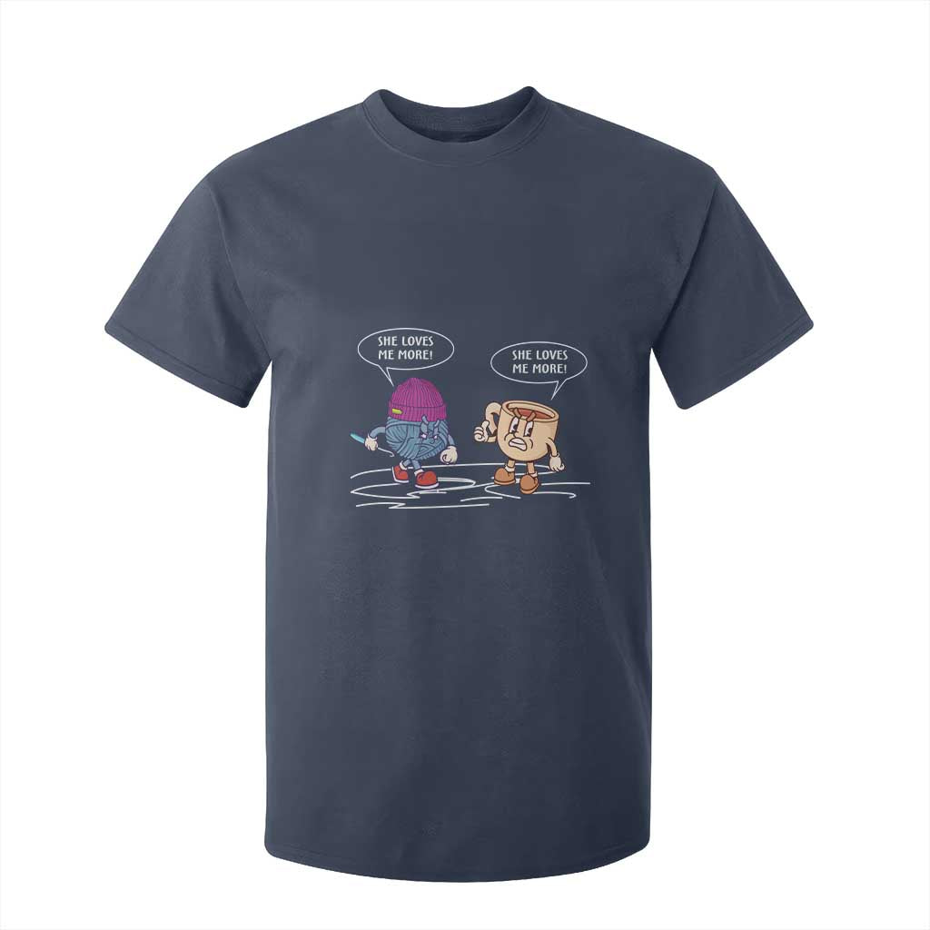 Funny Crochet Coffee Lover T Shirt For Kid She Loves Me More TS09 Navy Print Your Wear