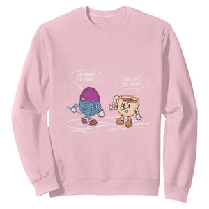 Funny Crochet Coffee Lover Sweatshirt She Loves Me More TS09 Light Pink Print Your Wear