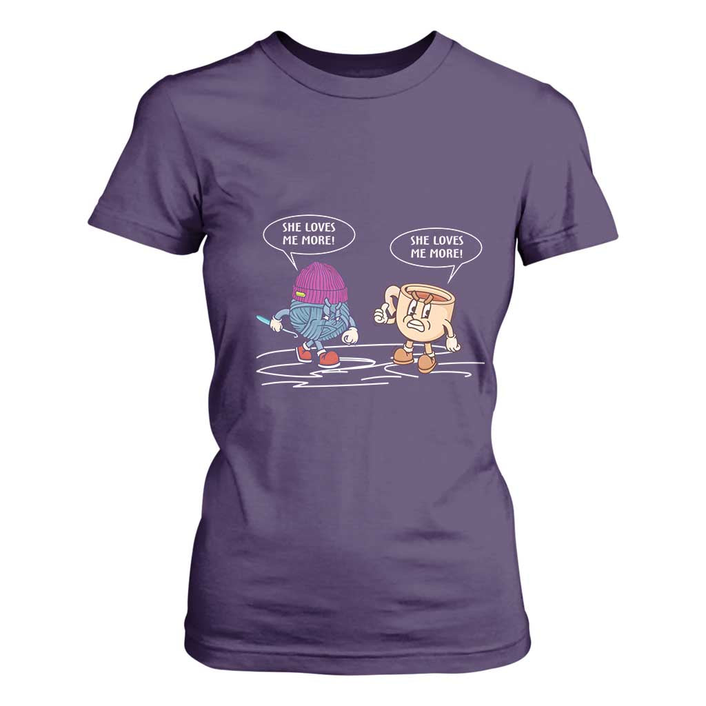 Funny Crochet Coffee Lover T Shirt For Women She Loves Me More TS09 Purple Print Your Wear