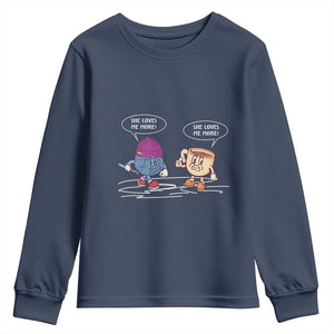 Funny Crochet Coffee Lover Youth Sweatshirt She Loves Me More TS09 Navy Print Your Wear