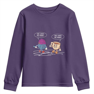 Funny Crochet Coffee Lover Youth Sweatshirt She Loves Me More TS09 Purple Print Your Wear
