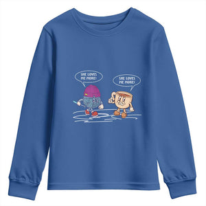 Funny Crochet Coffee Lover Youth Sweatshirt She Loves Me More TS09 Royal Blue Print Your Wear