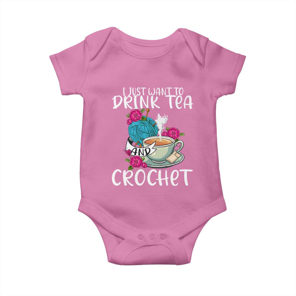 Just Want To Drink Tea And Crochet Baby Onesie TS09 Azalea Print Your Wear