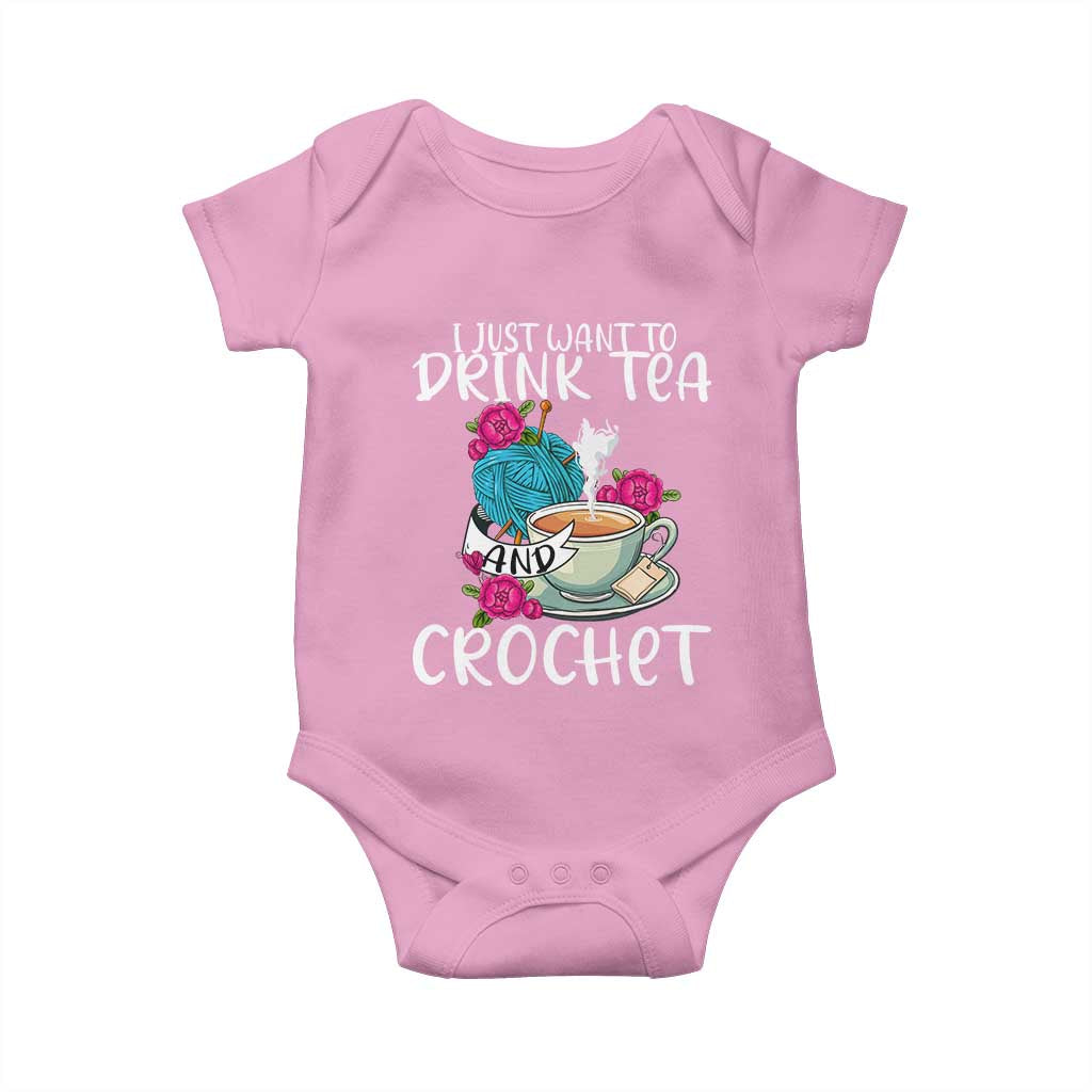 Just Want To Drink Tea And Crochet Baby Onesie TS09 Light Pink Print Your Wear