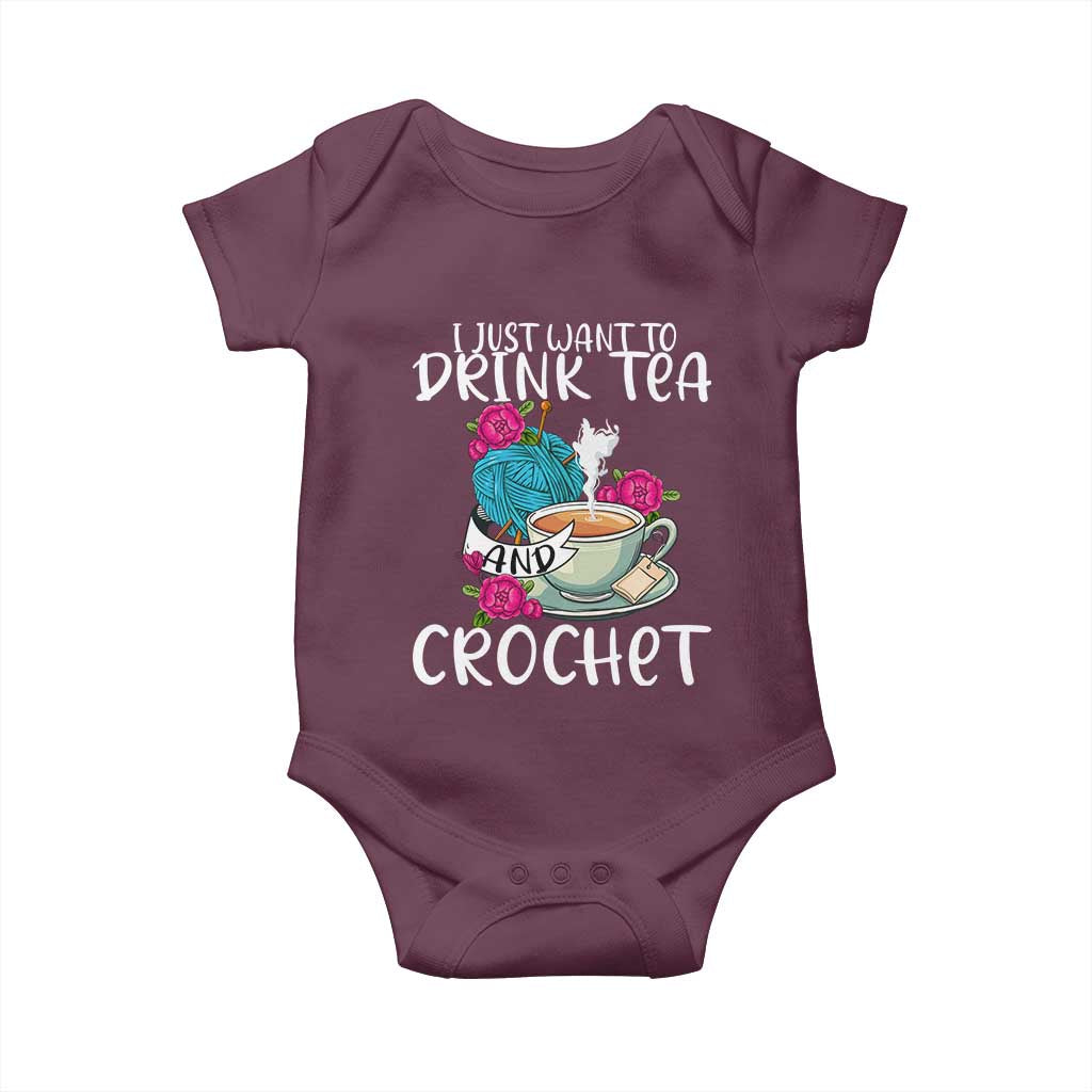 Just Want To Drink Tea And Crochet Baby Onesie TS09 Maroon Print Your Wear