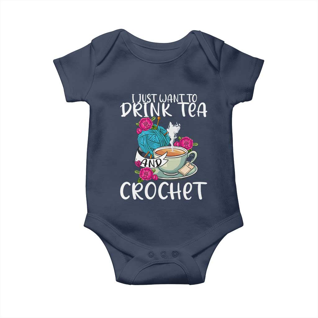 Just Want To Drink Tea And Crochet Baby Onesie TS09 Navy Print Your Wear