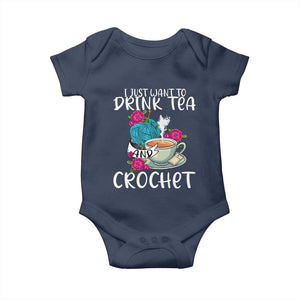 Just Want To Drink Tea And Crochet Baby Onesie TS09 Navy Print Your Wear