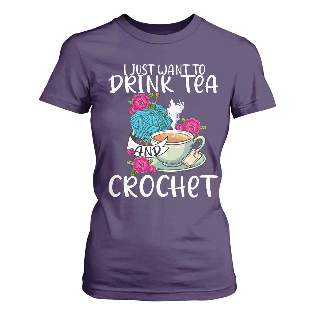 Just Want To Drink Tea And Crochet T Shirt For Women TS09 Purple Print Your Wear