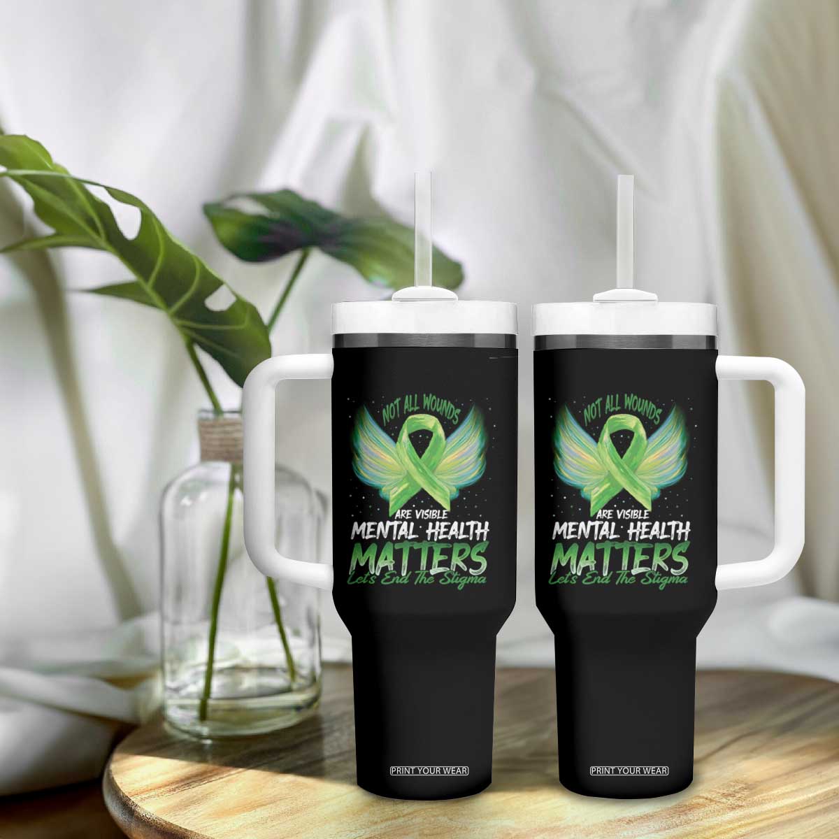 Mental Health Awareness Tumbler With Handle Not All Wounds Are Visible Let's End The Stigma TS09 Print Your Wear