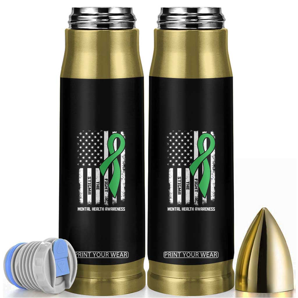 Mental Health Awareness Bullet Tumbler Fight The Stigma America Flag Green Ribbon TS09 Black Print Your Wear
