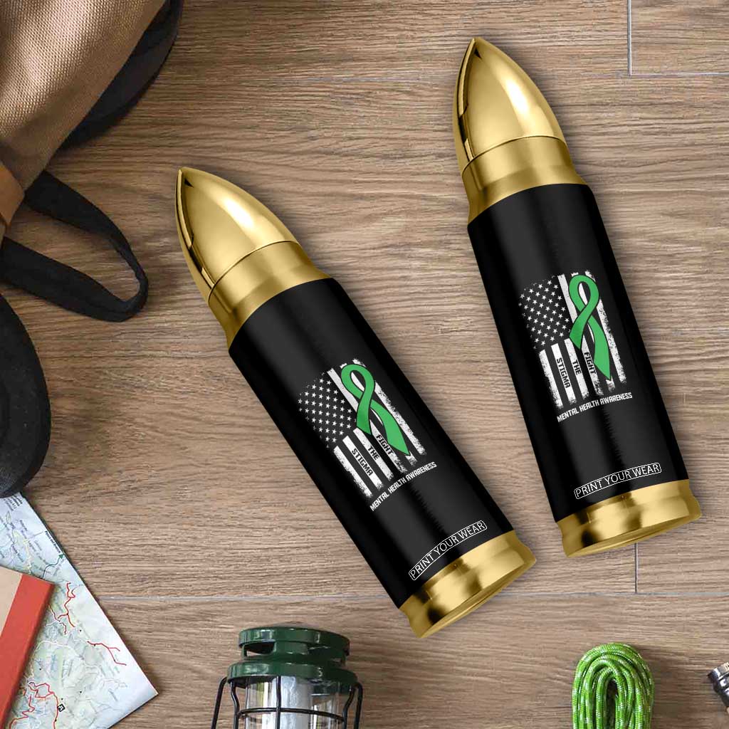 Mental Health Awareness Bullet Tumbler Fight The Stigma America Flag Green Ribbon TS09 Print Your Wear