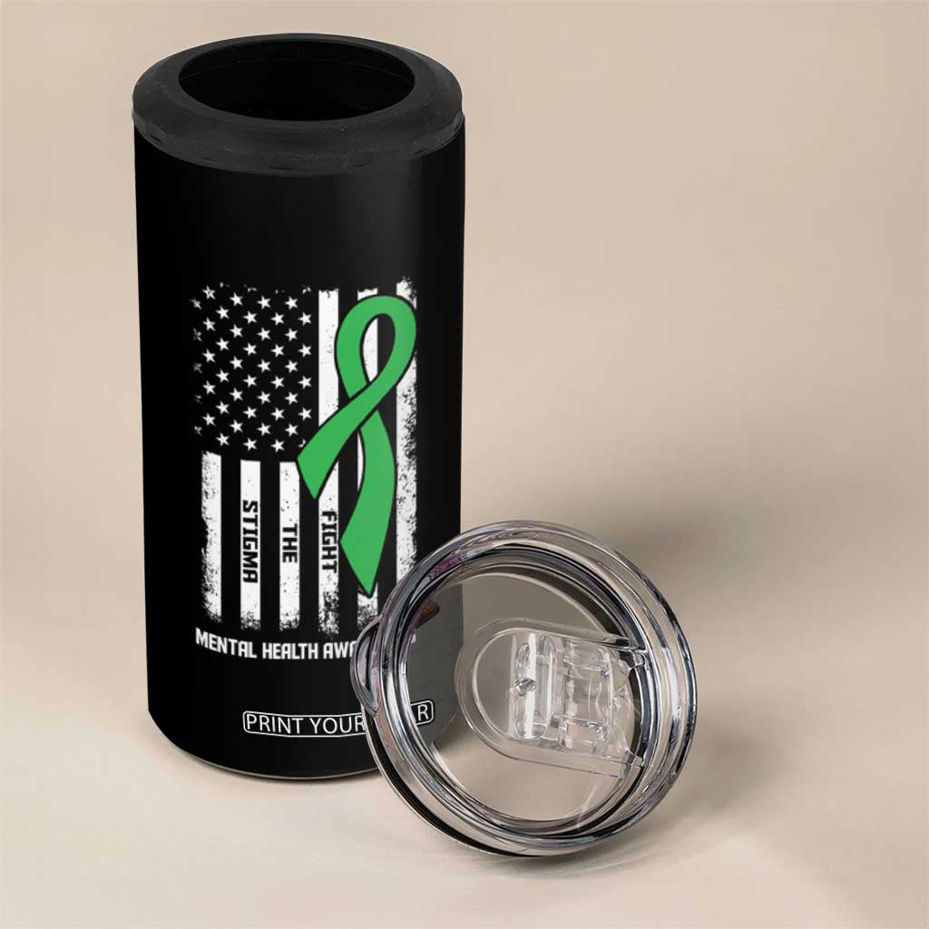 Mental Health Awareness 4 in 1 Can Cooler Tumbler Fight The Stigma America Flag Green Ribbon TS09 Print Your Wear