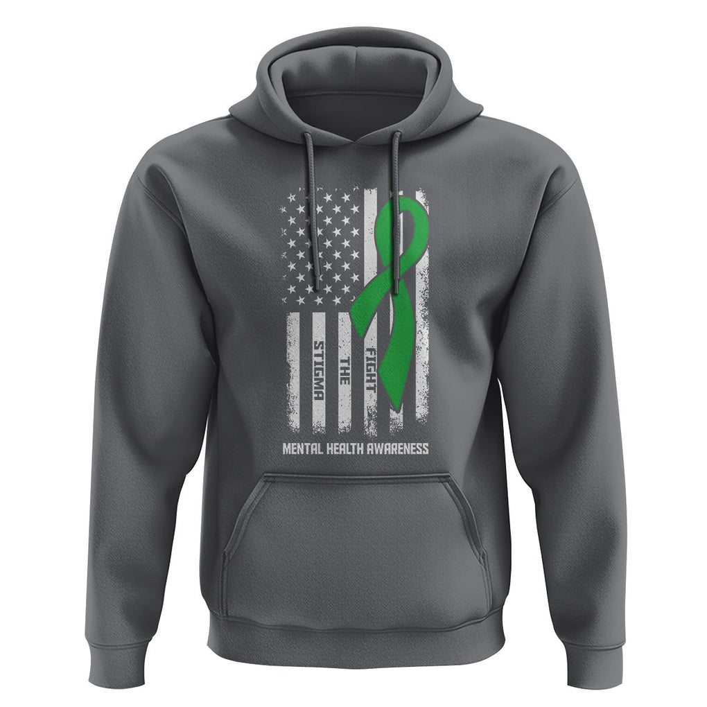 Mental Health Awareness Hoodie Fight The Stigma America Flag Green Ribbon TS09 Charcoal Printyourwear