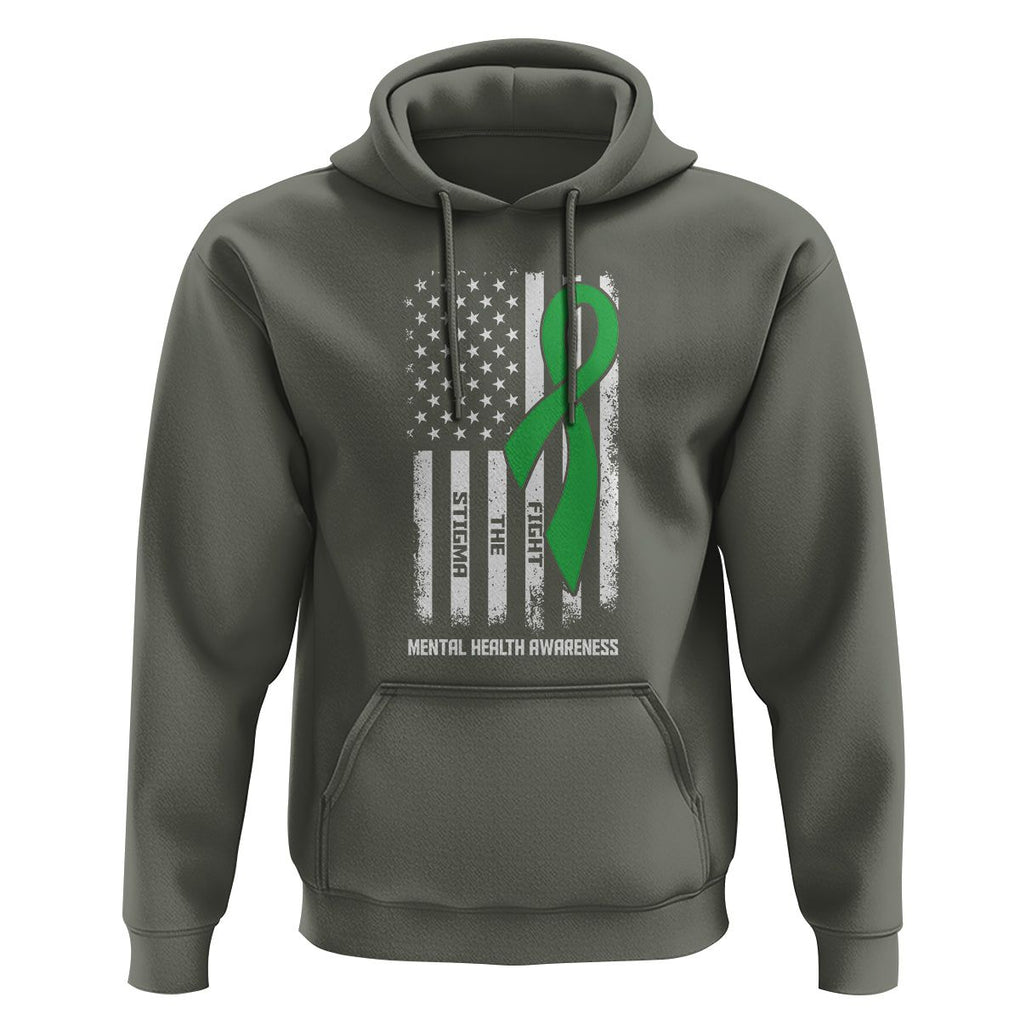 Mental Health Awareness Hoodie Fight The Stigma America Flag Green Ribbon TS09 Military Green Printyourwear